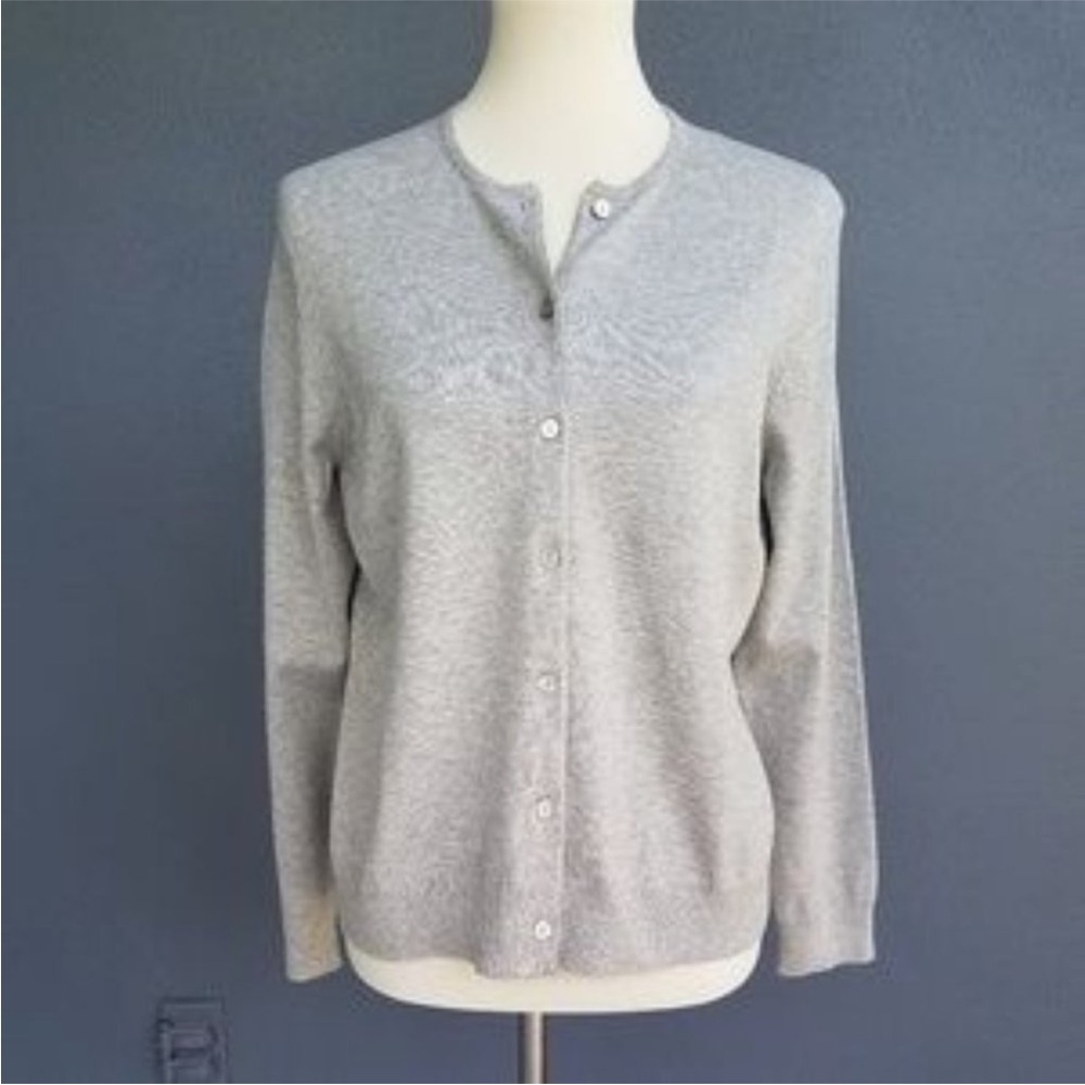 Lands’ End Light Heather Gray Fine Gauge Button Down Cardigan